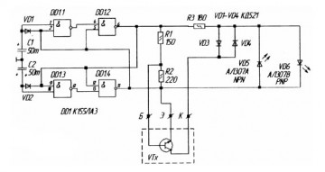 Схема автоматического испытателя транзисторов