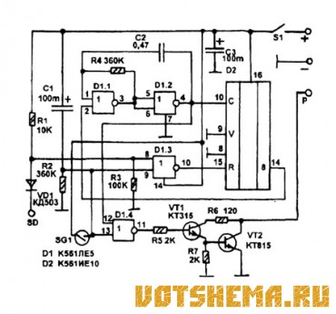 Схема автомобильной сигнализации на двух микросхемах