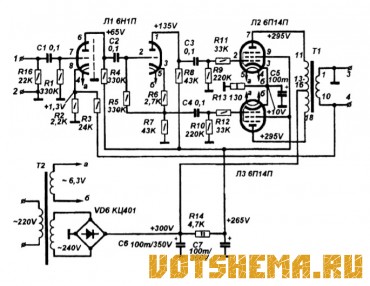Схема лампового стерео усилителя 10 Вт
