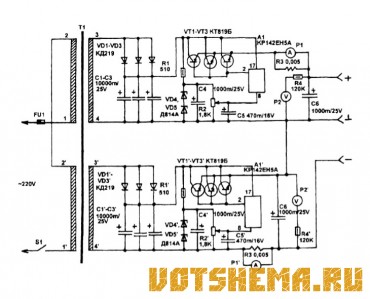 Схема мощного двухполярного источника питания