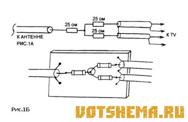 Схемы простых разветвителей телевизионной антенны