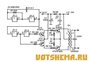 Схема преобразователя 12В / 220В
