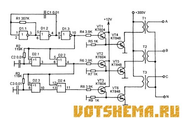 Схема источника трехфазного напряжения