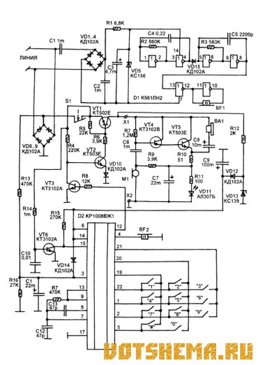 Схема телефонного аппарата на микросхеме КР1008ВЖ1