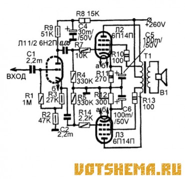 Схема пятилампового стерео усилителя