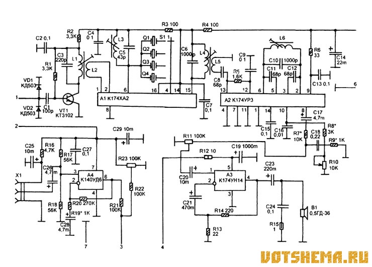 Схема КВ радиостанции на 40м и 80м мощность 0,5Вт (1К1П, 1А1П, 1Б1П, 2П1П)
