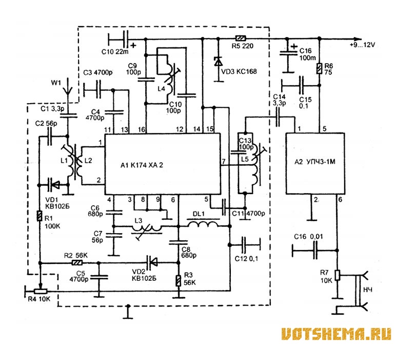 Микросхемы укв. Приемник на микросхеме к174ха2. Схема приемника на микросхеме к174ха2. УКВ приёмники на к174ха2 схемы. УКВ приемник на к174ха2.