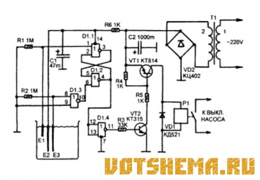 Схема устройства контроля уровня воды в резервуаре