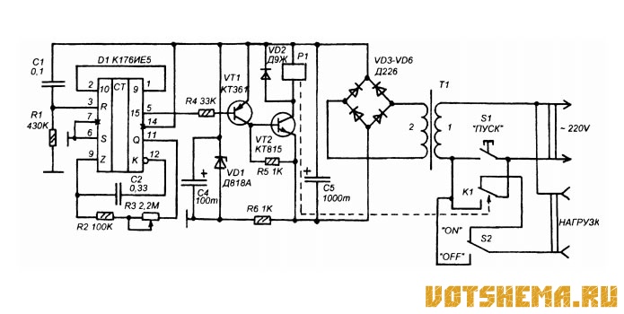 Схема простого реле времени на транзисторе КТ814