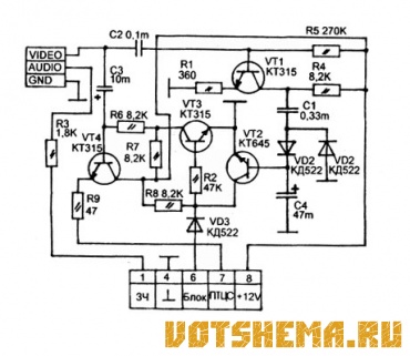 Схема модуля видеосигнала телевизора