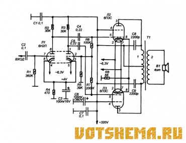 Схема лампового усилителя на октальных пентодах