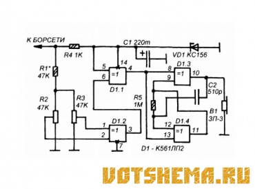 Схема сигнализатора напряжения бортовой сети