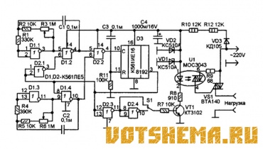 Схема таймера включения нагрузки 220В