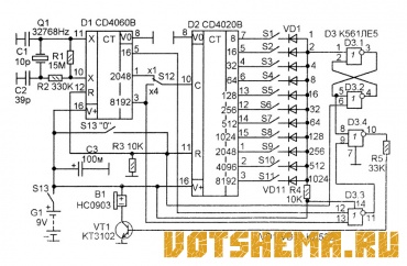 Схема таймера отсчета времени