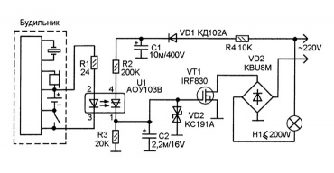 Схема простого таймера включения нагрузки